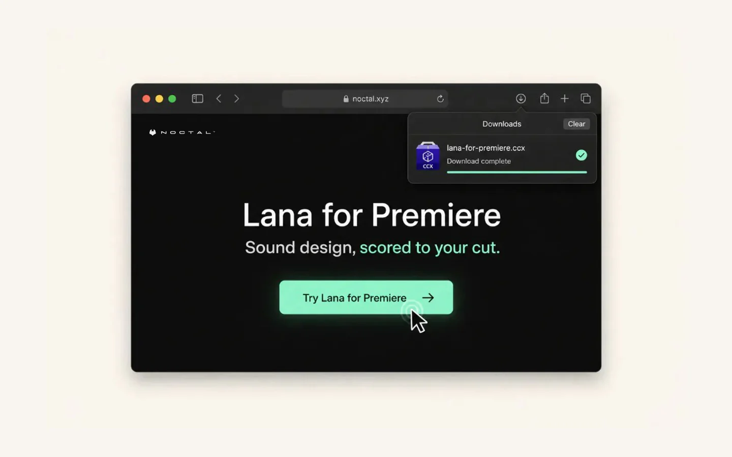Minimal download popover showing lana-for-premiere.ccx