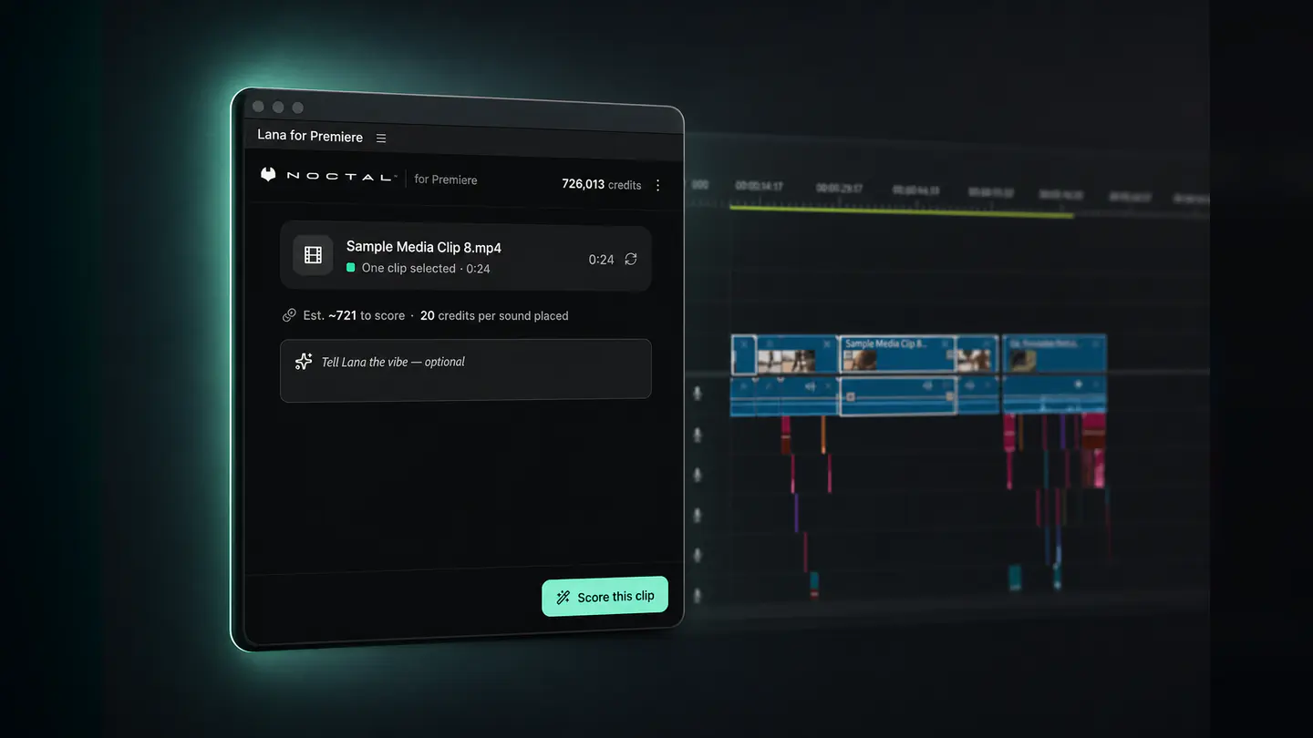 Premiere Pro timeline with a clip selected and Lana panel docked